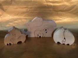 Kurt Naef / Holzspielzeug Katz und Maus, Katzenpaar, Elefant