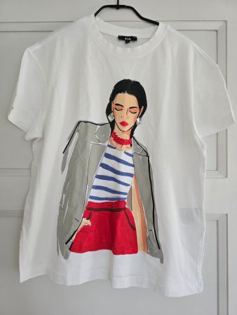 Kleidung: C&A weisses T-Shirt Gr. S mit Mode-Print