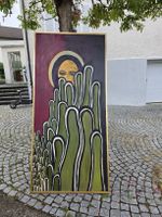 Oelgemälde abstrakt signiert 83 mit Goldrahmen gross
