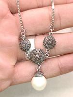 Art Deko 925er Silber Collier Markasiten zucht Perle Top