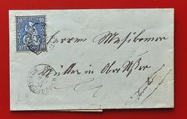 SITZENDE HELVETI FALTBRIEF HOMBRECHTIKON BAHNPOST USTER 1866