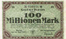 Wald 100 Mil.Mark Serie H 25.09.1923 VZ+-VZ++
