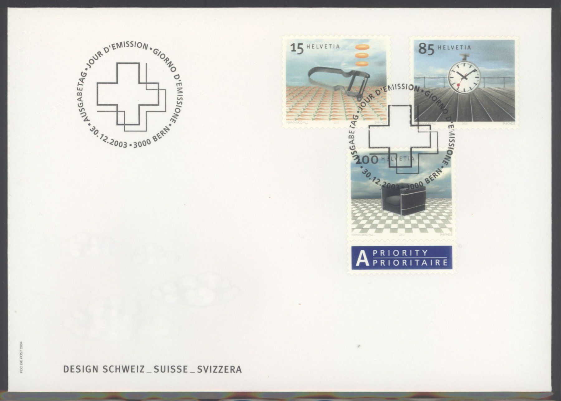 Alle Briefmarken: 2003, FDC, Dauermarken Design-Klassiker – Gebraucht aus Willisau von Vollstempel