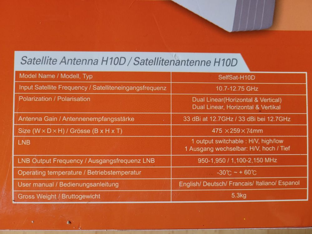 Selfsat-H10D Satellitenantenne + Rotor HH90 / Flachantenne