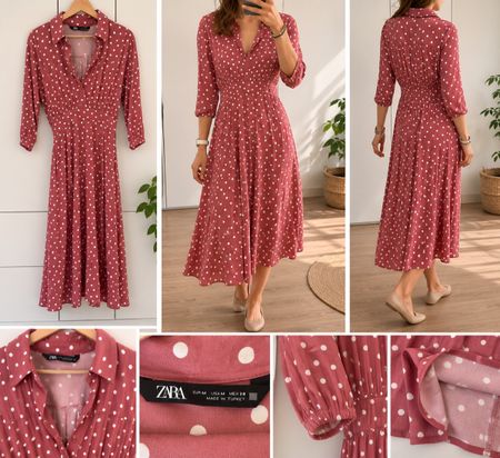ZARA Midikleid Gr. M Altrosa Weiss Gepunktet | Boho