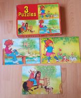 3 RETRO PUZZLE 54 TEILE  AB 4 J. / MÄDCHEN AM ANGELN, REITEN