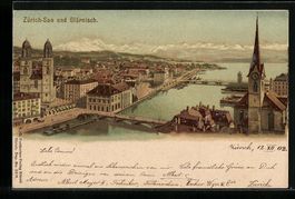 Litho Zürich, Zürich-See mit Stadt und