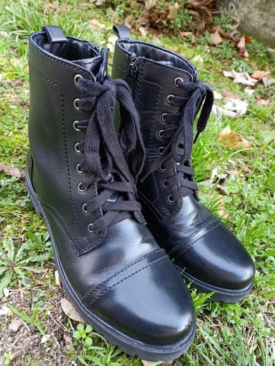 Bottines Sneakers Noires En Cuir Rieker - Pointure 36, Fermeture éclair, Occasion Bon état