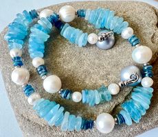 Aquamarin & Saphir Collier Barockperlen handgefertigt Unikat