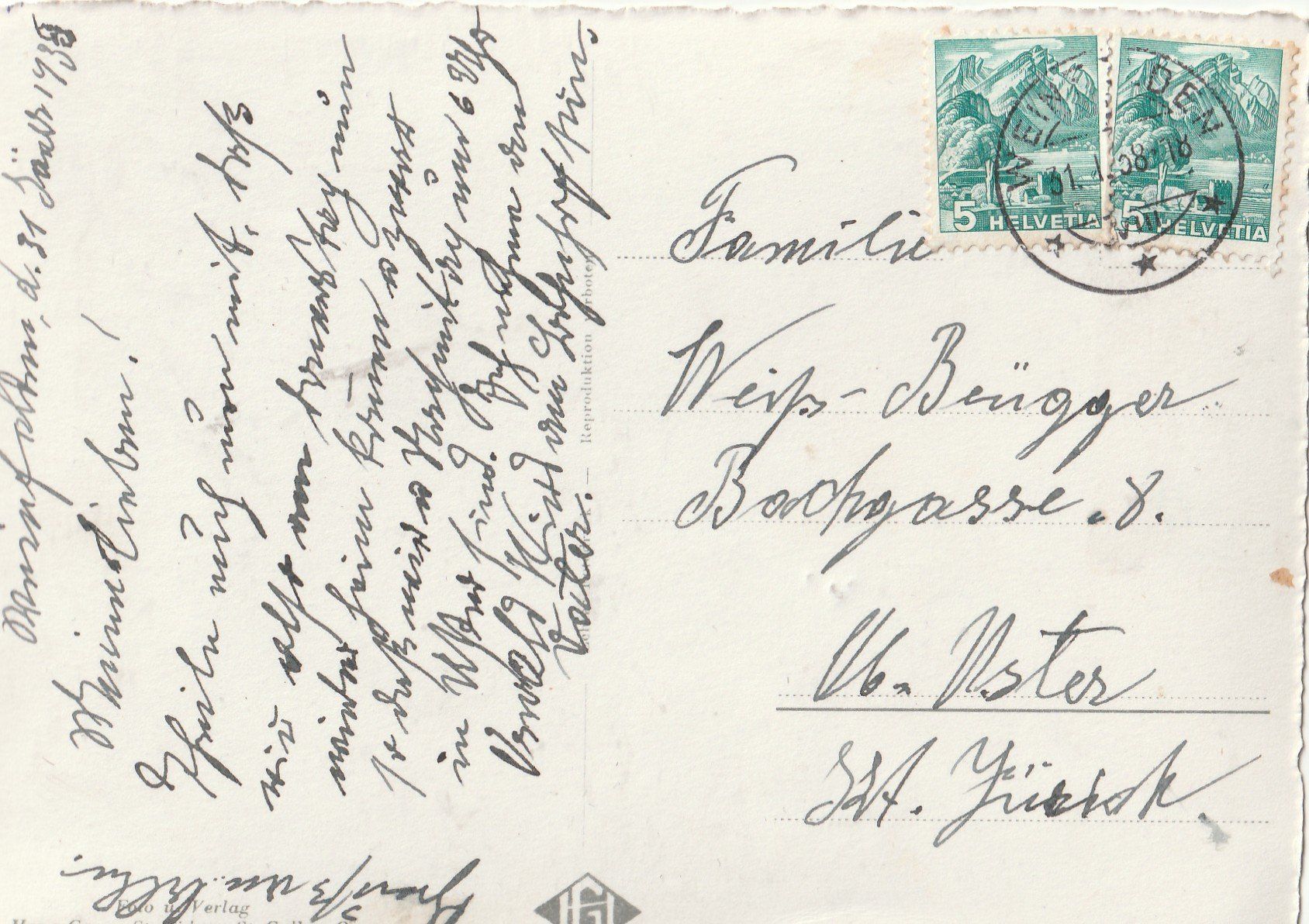 Cartoline postali: Weinfelden Dorfpartie um 1938 – Usato da Lumbrein venduto da made02 1