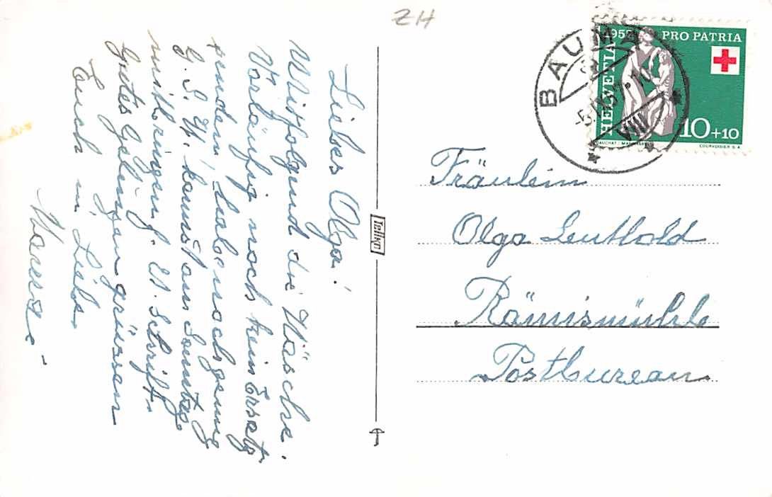 Cartoline postali: GRUSS aus BAUMA Krankenasyl 1957 – Usato da Lufingen venduto da philatelieshop 1