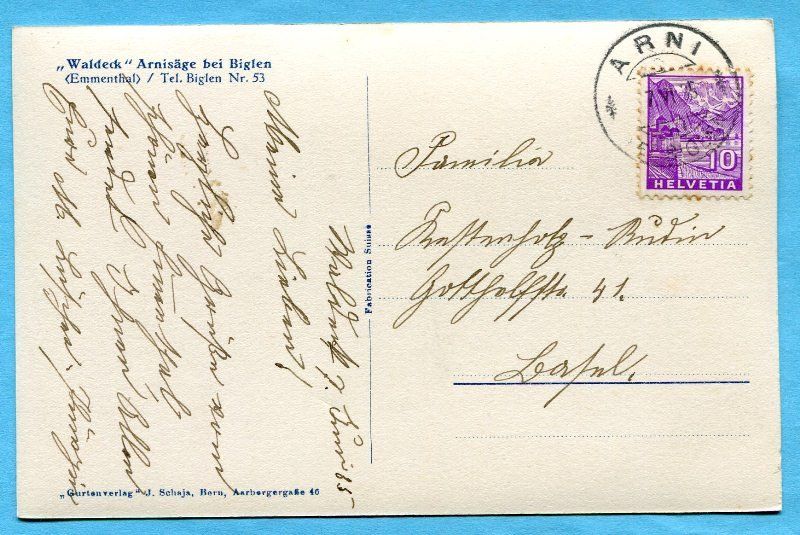Cartoline postali: Biglen 1935 - "Waldeck" Arnisäge – Usato da Opfikon venduto da Prophila 1