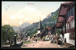 Meiringen, Strassenpartie mit Brunnen un