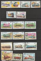Lot de timbres thématique trains, divers pays, occasion