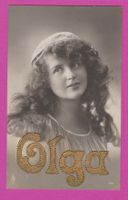 Olga   -   alte Portrait - Namen-Karte 1912 mit Goldprägung