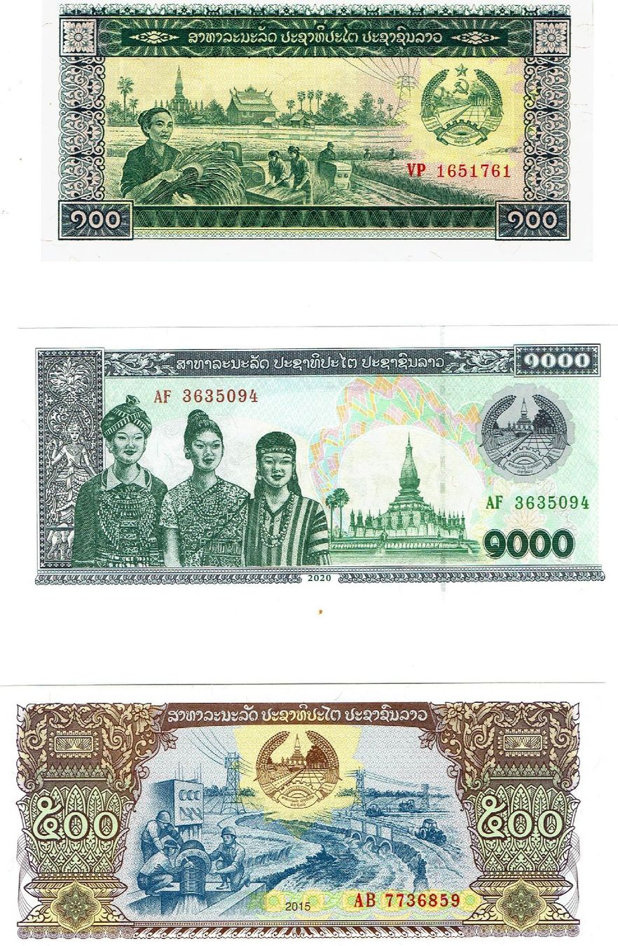 Banconote: Laos Set 3 Stk 100-1000 Kip UNZ Random Year – Nuovo (secondo la descrizione) da Steffisburg venduto da ber_8htf