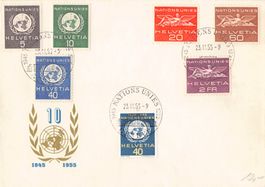 10 Jahre UNO- sauberer Brief mit Sonder-O GENF 23.11.1955