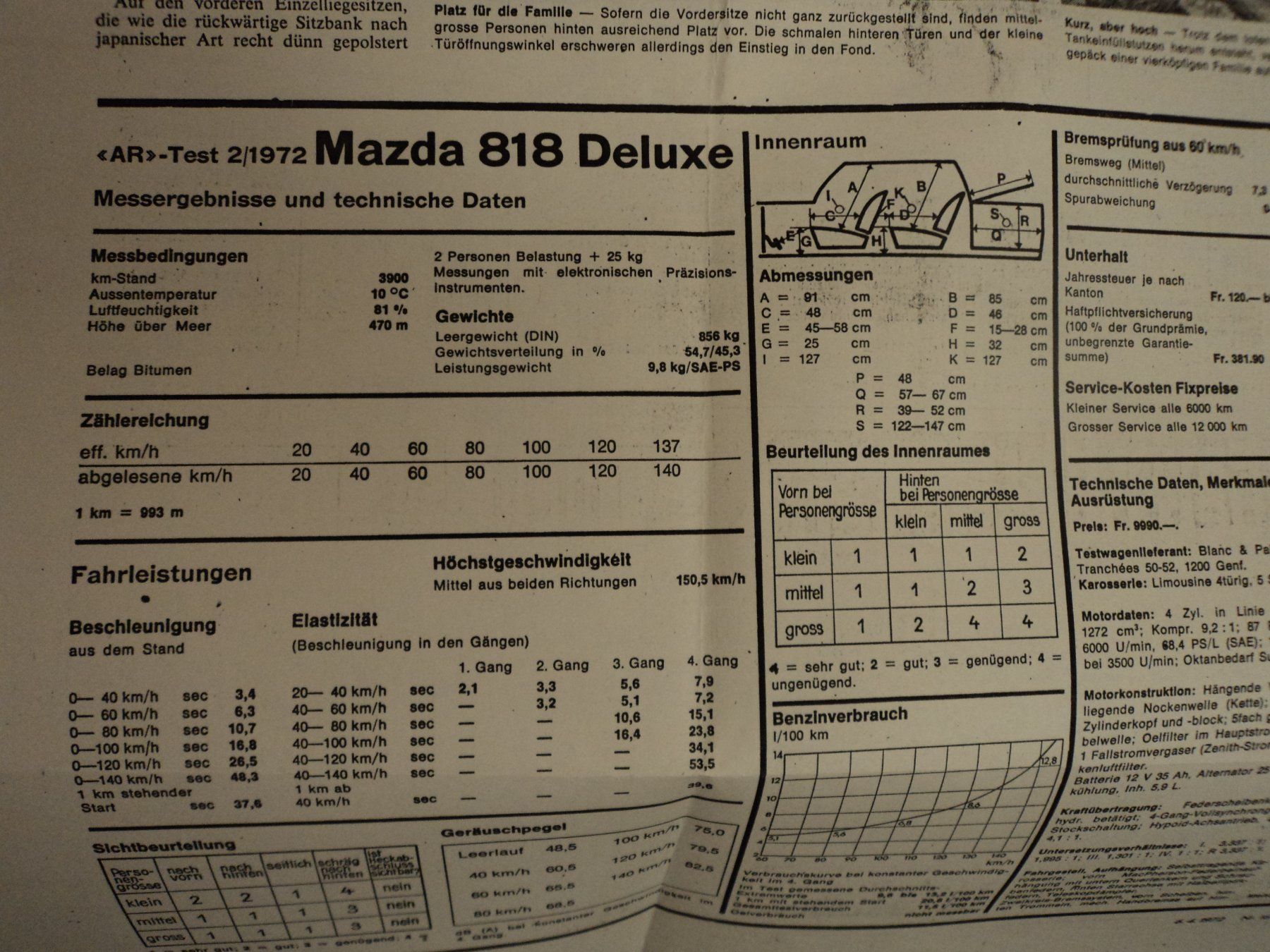 Mazda Dokumente: Prospekt Test AR Mazda 818 Deluxe von 1972 – Gebraucht aus Schwarzenburg von modelCARama 6