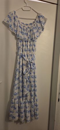 Kleid Koton Blumenmuster Weiss Blau Grösse 42