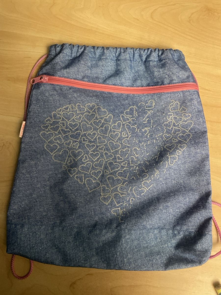 Borse & Zaini: Mädchen Turnbeutel Herz Muster  Denim Blau – Usato da Obergerlafingen venduto da cabo4