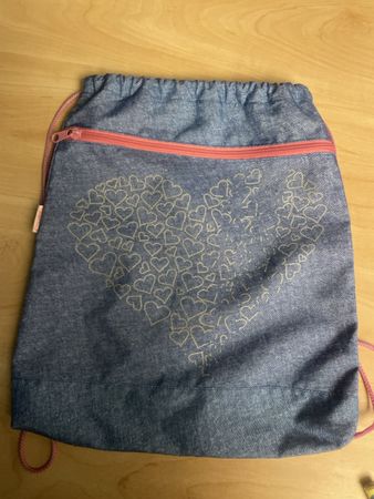 Mädchen Turnbeutel Herz Muster  Denim Blau