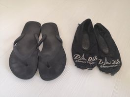 🤩2 STK: GUMMI FLIP-FLOPS SCHUHE &PARIS FINKEN DURCHGELAUFEN
