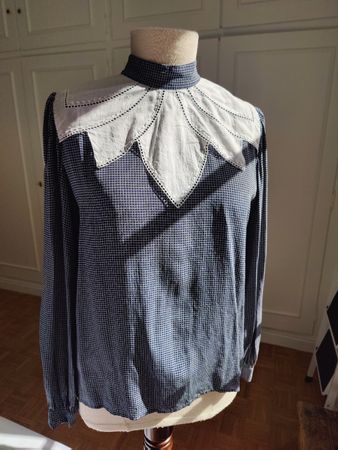 Vintage Silk Blouse with Romantic Statement Collar