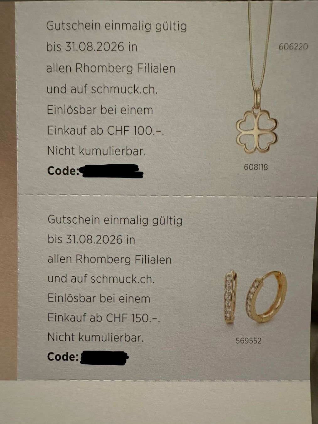 Buoni: Rhomberg Gutschein 10.- & 30.- – Nuovo e nell'imballaggio originale da Zürich venduto da ong8 1