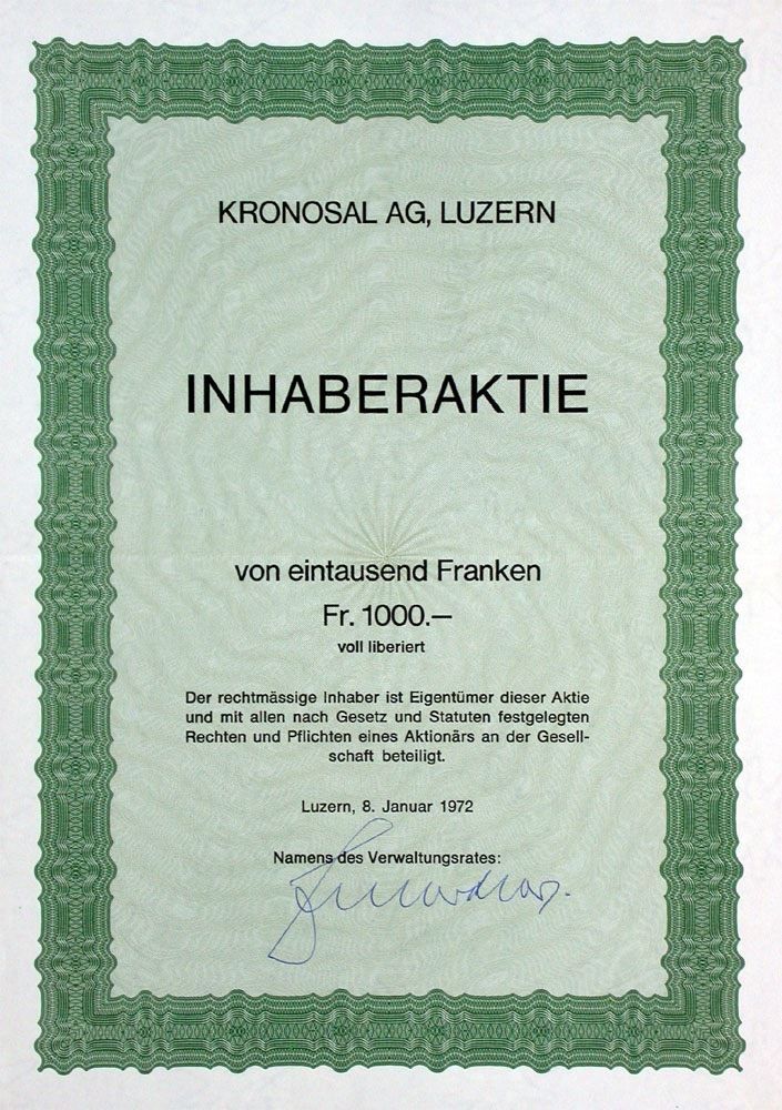Documenti: Kronosal AG Luzern - 1972 – Usato da Solothurn venduto da Sgasche