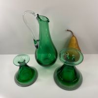 3-tlg. Christinenhütte Vintage Glas-Set – Smaragdgrün