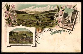 Lithographie Saanen, Blick in die Dorfgasse, Ortsansicht