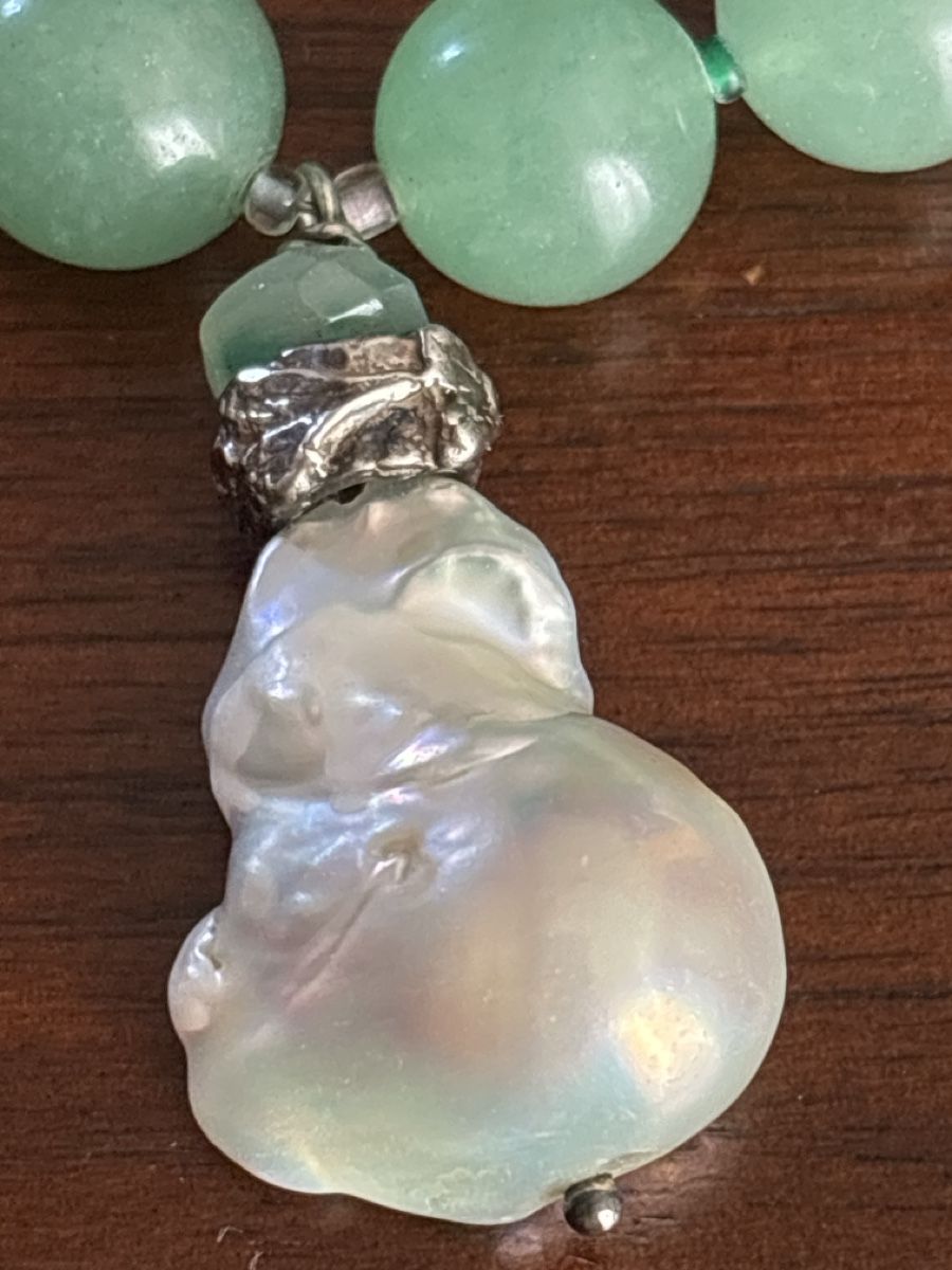 Catenine: Wunderschöne Statement Kette mit Aventurin und Barockperle – Usato da Pratteln venduto da sab_whk9 1