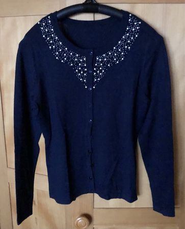 CARDIGAN, blau, 38/40, mit Perlenbesatz