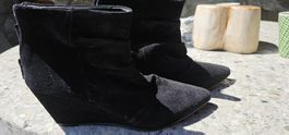 Stiefeletten schwarz Gr.38 Keilabsatz Wildleder
