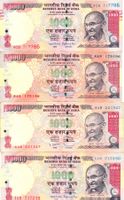 4x 1000 RUPIES INDIA MAHATMA GHANDI !!!!!!!