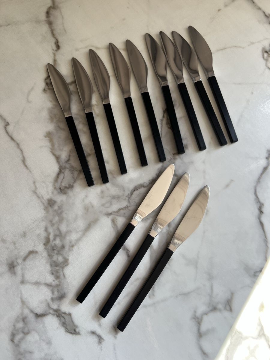 Coltelli: Set mit 12 dänischen Lundtofte Opus Black Handle Messer – Usato da Uerikon venduto da Saffagirl 8