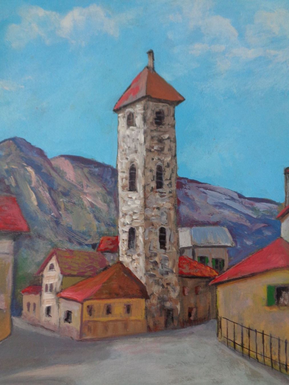 Gemälde: Oel auf Karton - Chur Salvatorenturm – Gebraucht aus Chur von omonia 3