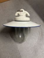 Industrielampe Emaille weiss blau mit Glas