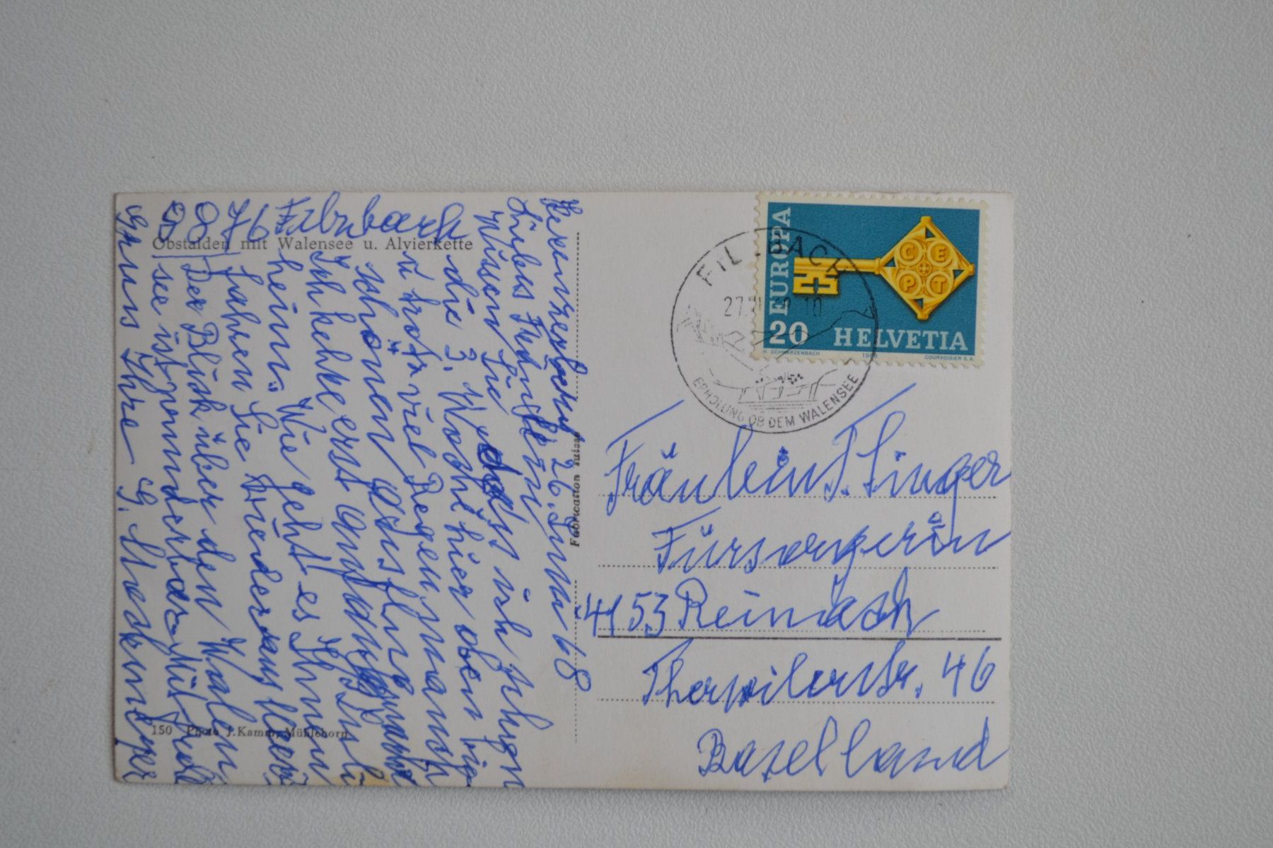 Cartoline postali: AK Obstalden mit Walensee und Alvierkette – Usato da Beinwil am See venduto da kajak55 1