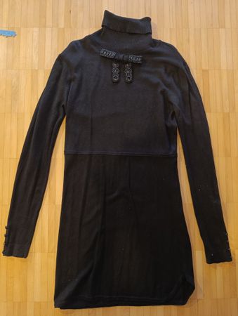 Mango Strickkleid Schwarz XL, Winterkleid mit Kragen