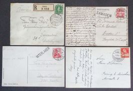 SUISSE: 4 envois postaux des années 1907 à 1929