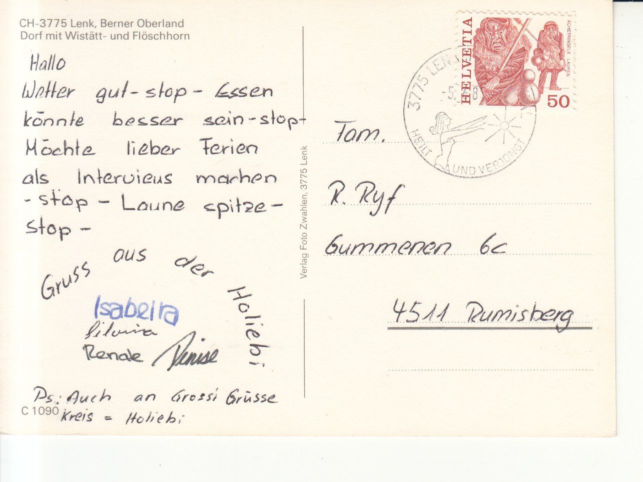 Ansichtskarten: Lenk 1981 – Gebraucht aus Bürglen TG von StampGraf 1