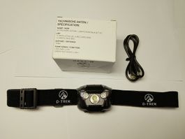 Neue D - Trek Akku Stirnlampe bis 100 m Distanz!