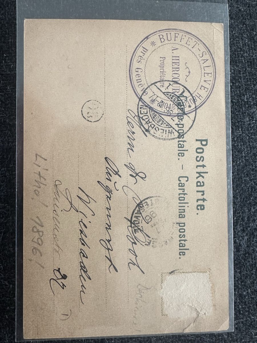 Cartoline postali: Buffet Restaurant du Salève Litho 1896 – Usato da Wettingen venduto da Phibras 1