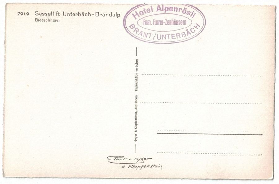 Cartoline postali: Sessellift Unterbäch-Brandalp, um 1940 – Usato da Frauenfeld venduto da POML 1