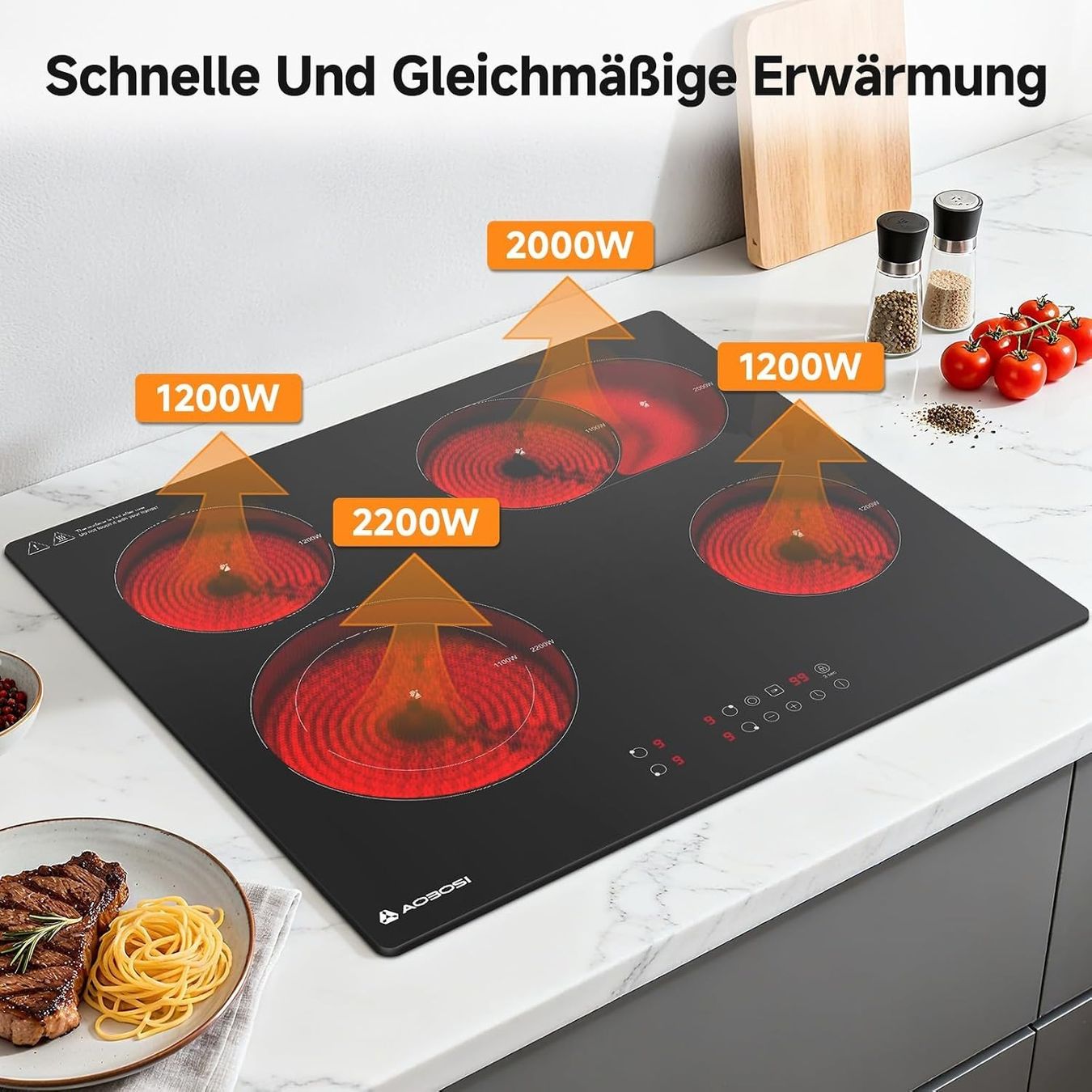 Cucine: Glaskeramik Kochfeld Ceranfeld 4 Platten 60 cm Touch Timer – Nuovo e nell'imballaggio originale da Genève venduto da Top-Trend 3