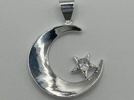 Pendentif croissant de lune et étoile strass en Argent 925