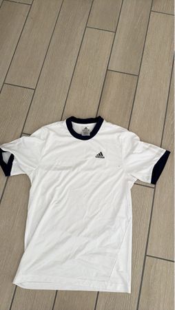 T-shirt de sport Adidas, blanc et bleu marine, Taille XS