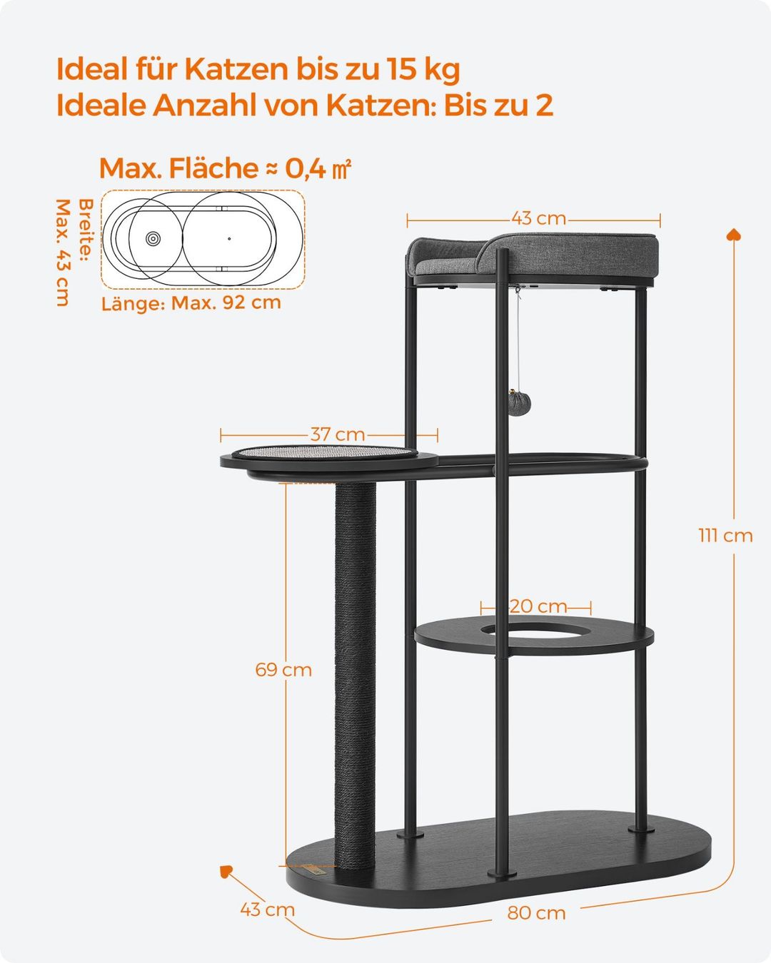Tiragraffi: Kratzbaum Modern Katzenbaum Metall Schwarz LUNA – Nuovo (secondo la descrizione) da Lachen SZ venduto da MAMORU-MOEBEL 3
