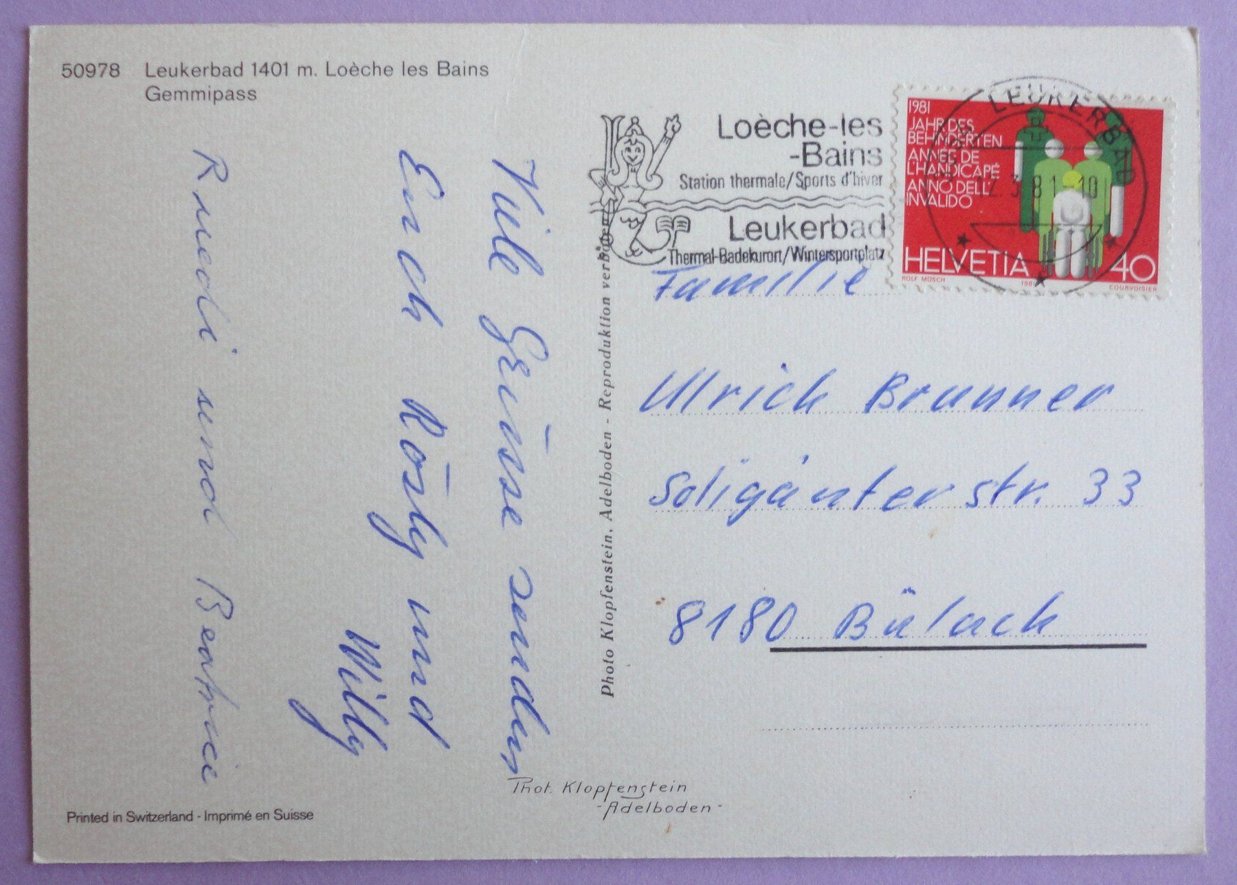 Cartes postales: Leukerbad 1401 m, Gemmipass – D'occasion à Fétigny par Billy2miny 1